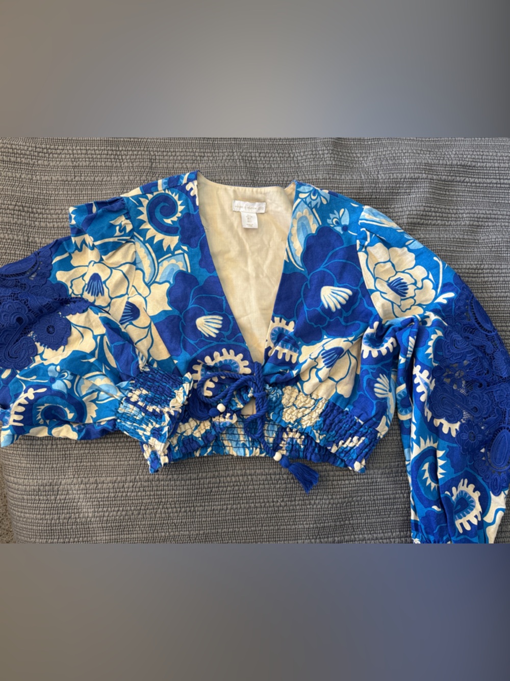 House of Harlow 1960 Blue and Cream Floral Cropped Top